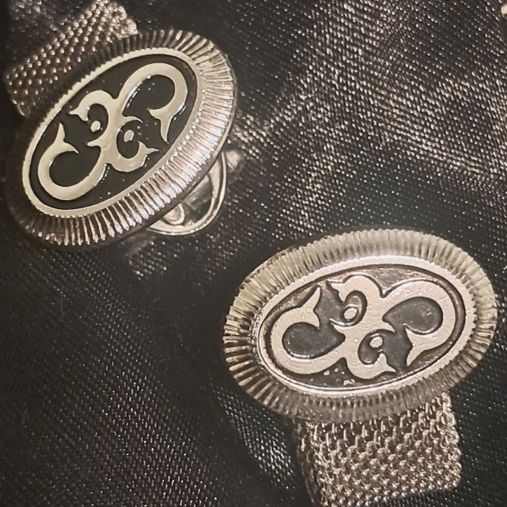 VINTAGE ANSON CUFFLINKS SILVER TONED BLACK ENAMEL BASE